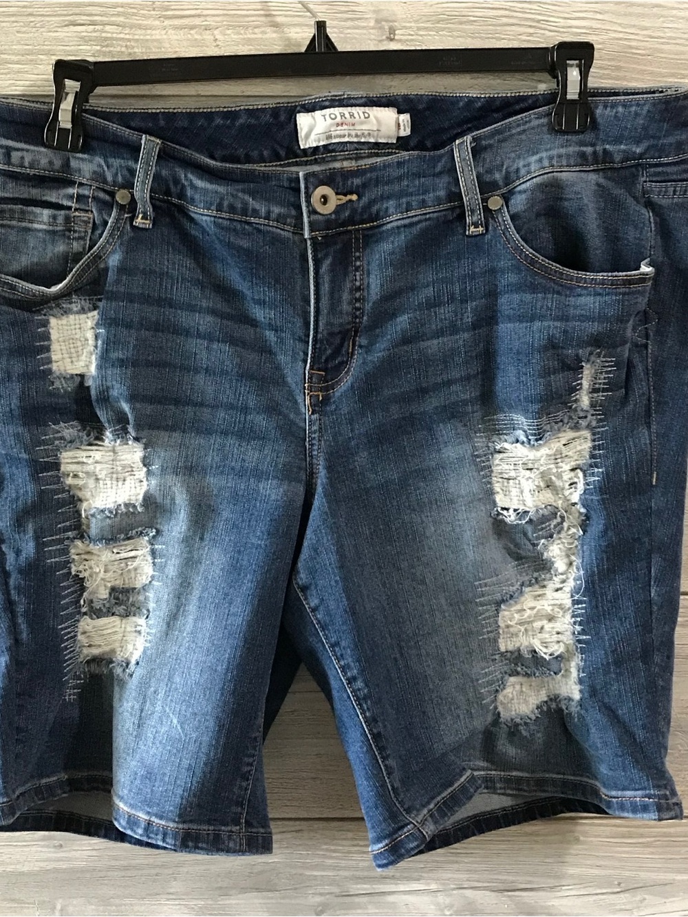 Torrid Distressed Denim Bermuda Shorts